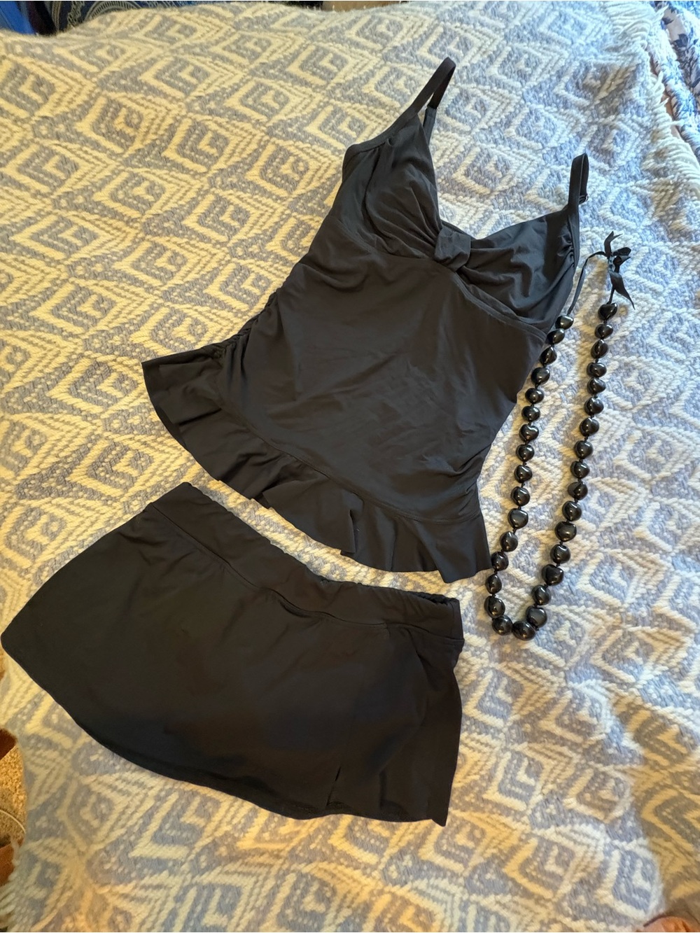 Black Two-Piece Swim Set Ruched Push Up Flattering Classic